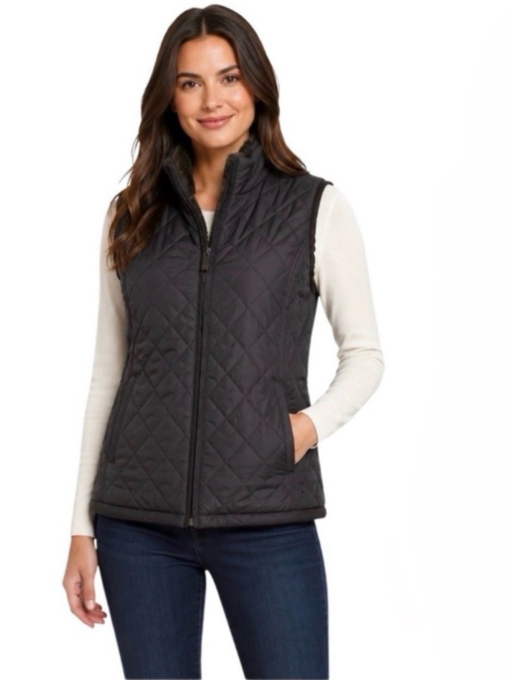 Weatherproof Reversible Diamond Quilt Puffer Vest Large Black Brown NWOT